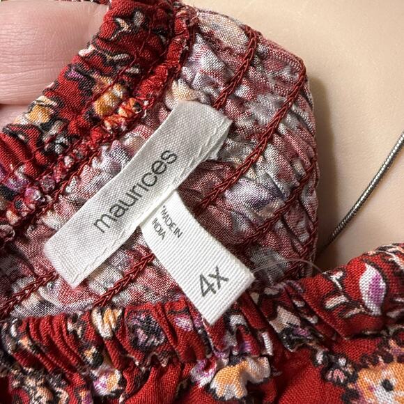 Maurices Ruffled Paisley Peasant Top Size 4X in Red and Black - Picture 9 of 10